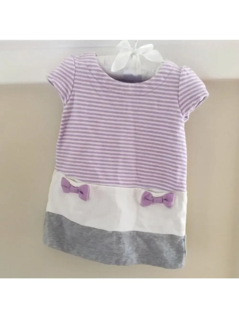 Gymboree Purple Striped Bow Pocket Dress 6-12 Months